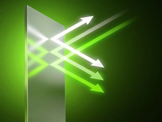 Schemaschnitt: W&auml;rmestrahlung wird an der Sph&auml;renschicht mehrfach reflektiert und kehrt zur Quelle zur&uuml;ck
